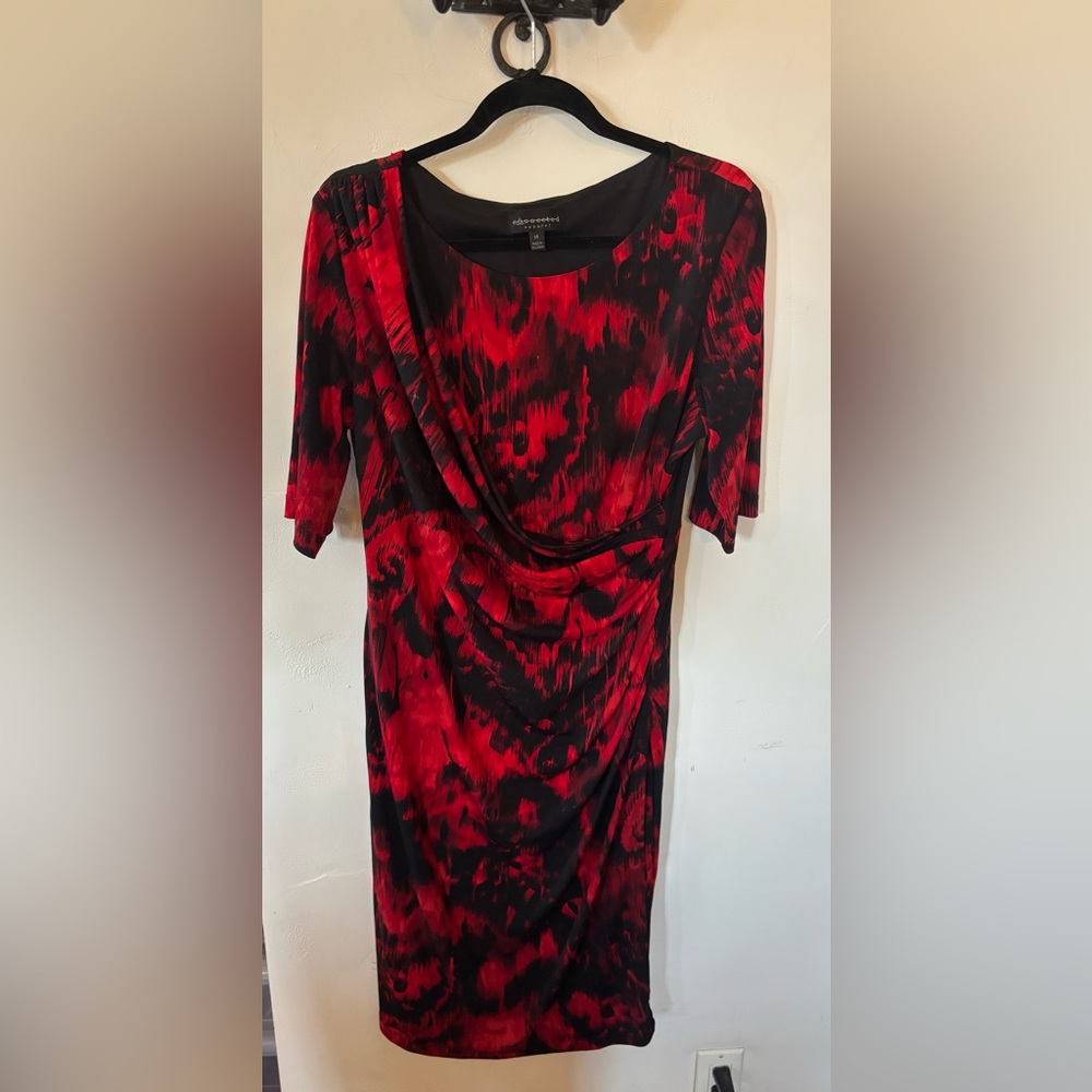 Connected Apparel Red and Black Midi Dress